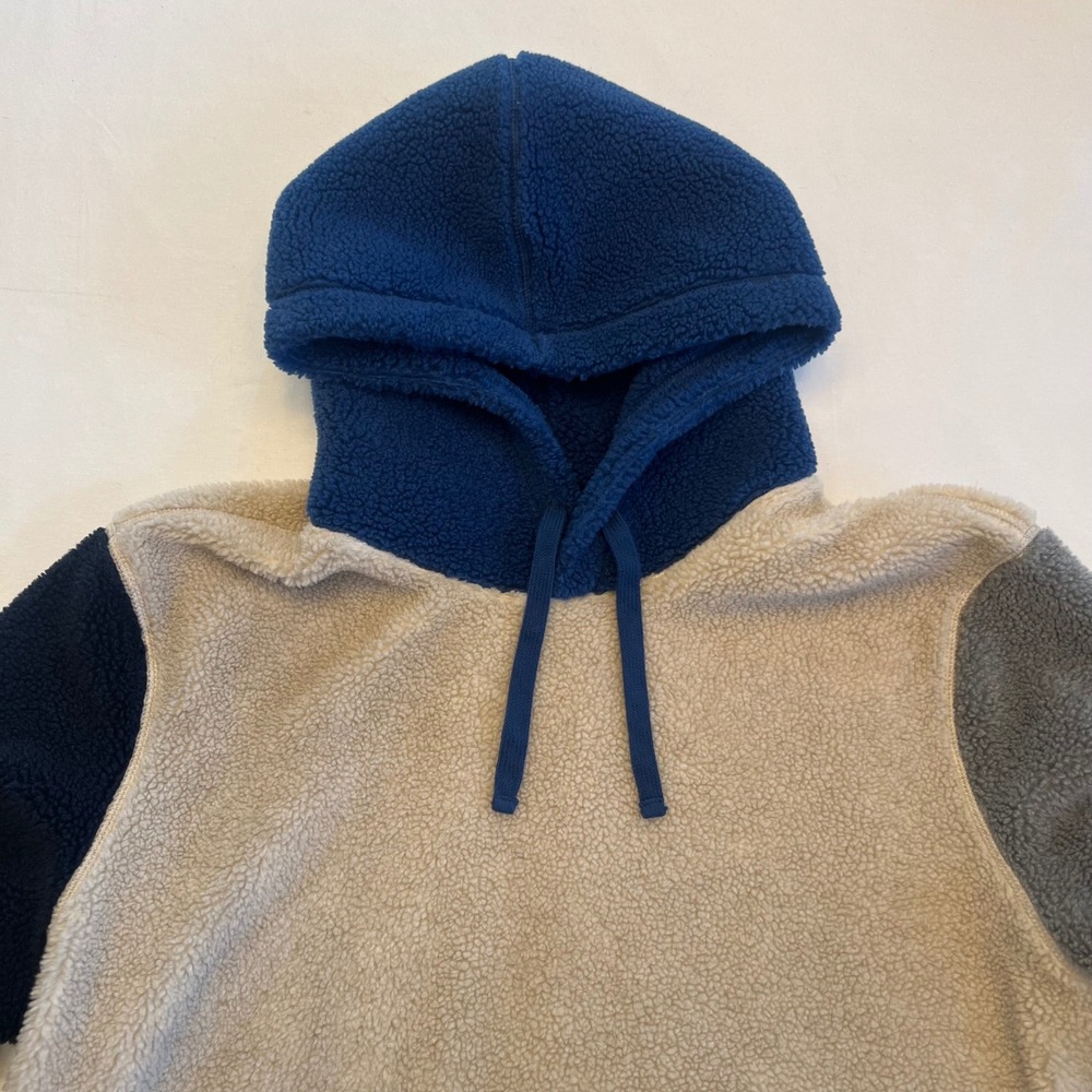 American Eagle Navy Tan‎ Gray Color Block Sherpa Fleece Men's Hoodie Size XL - Picture 3 of 10